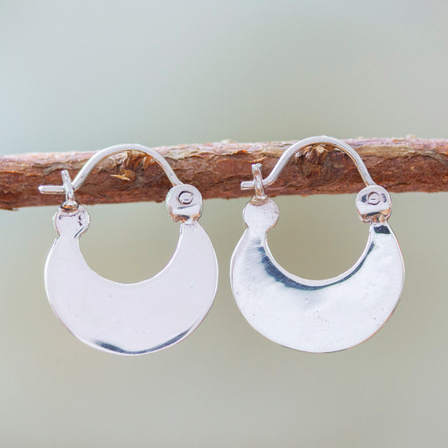 Crescent Sterling Silver Hoop Earrings from Mexico 'Gleaming Crescent Moons'