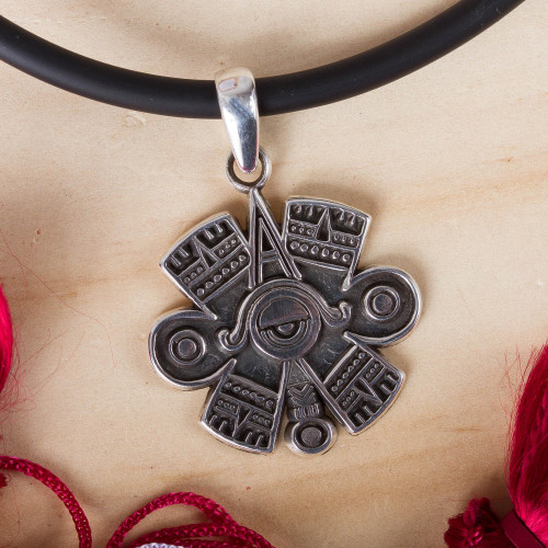 Men's Aztec Eye Sterling Silver Pendant Necklace from Taxco 'Aztec Eye'