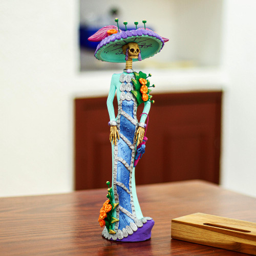 Mexican Catrina Sculpture Handmade from Ceramic 'La Catrina Gabriella'