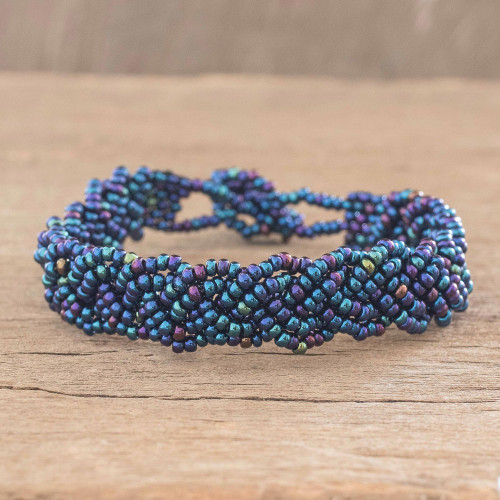 Iridescent Beaded Bracelet 'Braided Peacock'