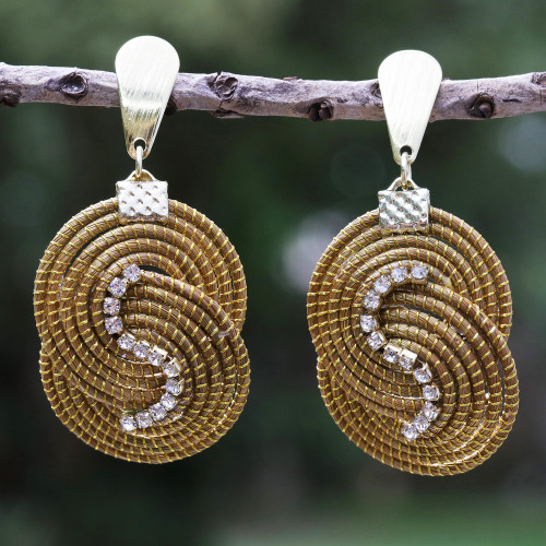 Golden Grass Dangle Earrings with 18k Gold Accents 'Golden Snails'