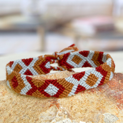 Earth-Tone Cotton Macrame Wristband Bracelet from Mexico 'Earthen Oasis'