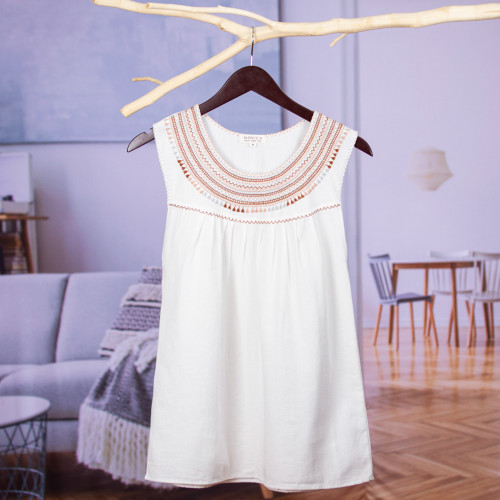 Artisan Crafted Sleeveless White Cotton Blouse from Mexico 'Highlands'