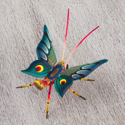 Hand-Painted Wood Alebrije Butterfly Sculpture from Mexico 'Holy Butterfly'