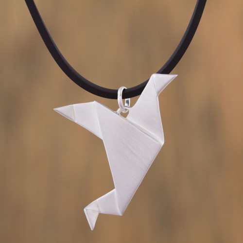 Sterling Silver Origami Bird Pendant Necklace from Mexico 'Flying Origami Dove'