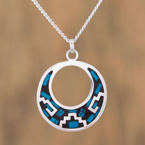 Geometric Turquoise Pendant Necklace from Mexico 'Window of History'