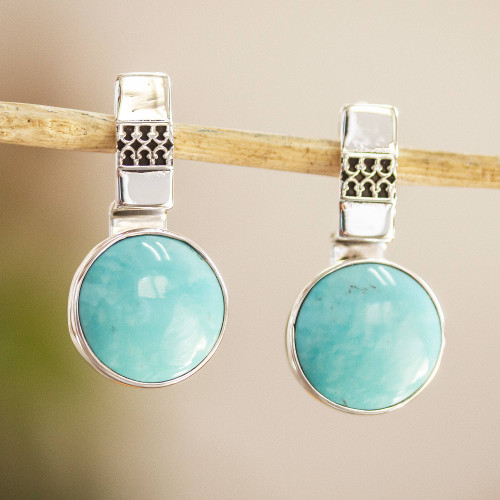 950 Silver And Turquoise Drop Earrings From Mexico 'Eastern Skies'