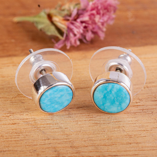 Taxco Sterling Silver and Natural Turquoise Stud Earrings 'Sea Meets Sky'