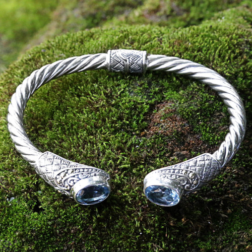 Blue Topaz Sterling Silver Cuff Bracelet from Indonesia 'Sterling Rope'