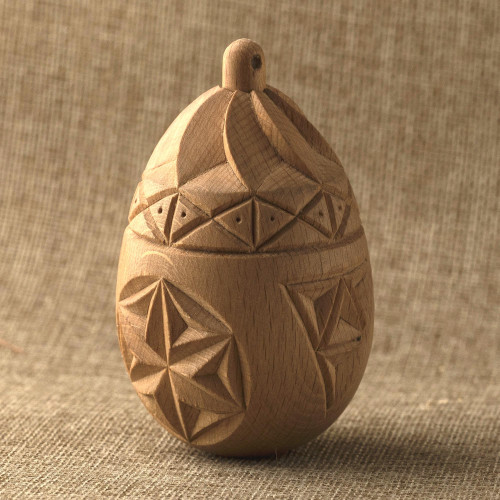 Hand Carved Beechwood Egg Home Accent 'Star Amulet'