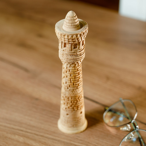 Hand-Carved Walnut Wood Statuette of Kalyan Minaret Tower 'Great Minaret Tower'