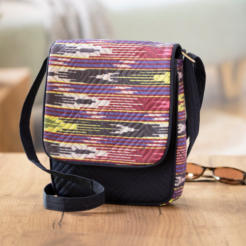 Colorful Ikat Messenger Bag with Adjustable Strap 'Colorful Glee'