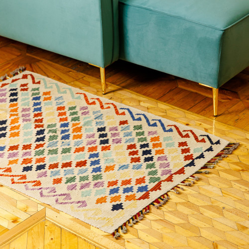 Handwoven Wool Area Rug in a Colorful Palette 2.5x4 'Colors from the Silk Road'