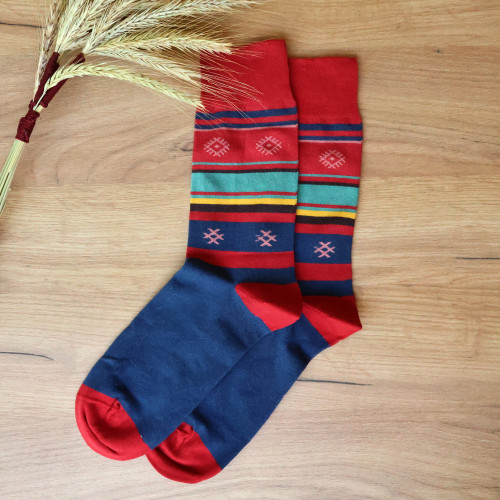 Cotton Blend Socks Featuring Traditional Armenian Designs 'Diamonds from Adana'