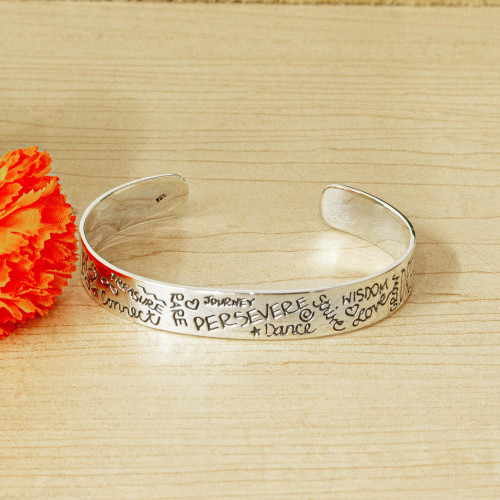 Persevere Sterling Silver Cuff Bracelet from Taxco 'Persevere'