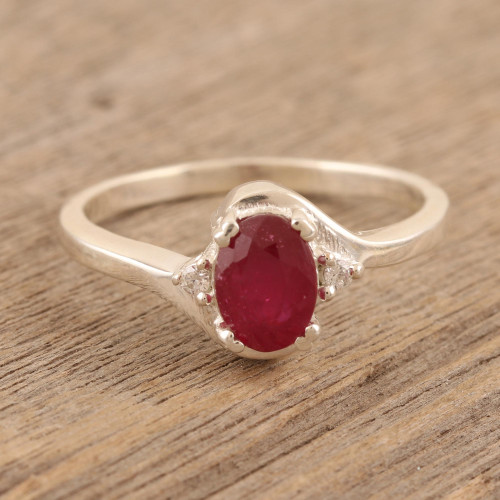 Ruby and Cubic Zirconia Cocktail Ring from India 'Ruby Woo'