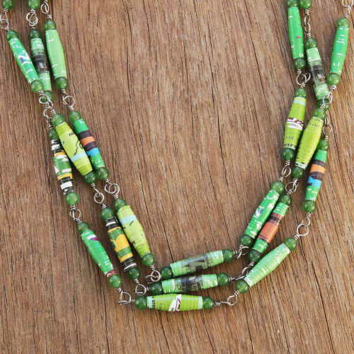 Green Quartz and Recycled Paper Eco-Friendly Link Necklace 'Eco Enchantment'