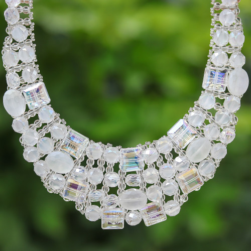 Glass Beaded Choker Necklace from Thailand 'Crystallized Nights'