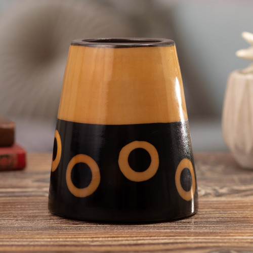 Handcrafted Modern Ceramic Chulucanas Decorative Vase 'Tubular Ceremony'