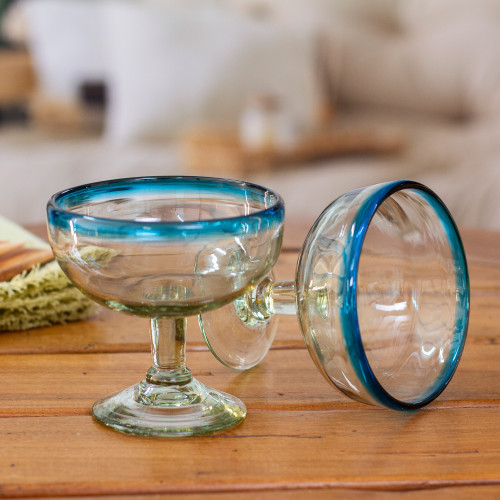 Pair of Cocktail Glasses Handblown from Recycled Glass 'Aqua'