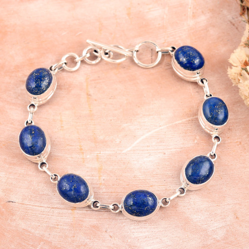 Lapis Lazuli Link Bracelet Made from Sterling Silver 'Royal Mysteries'