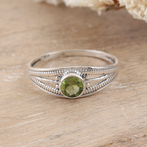 Polished Domed Single Stone Ring with Natural Peridot Gem 'Fortunate Eden'