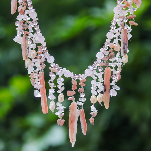Rose-Toned Multi-Gemstone Waterfall Necklace from Thailand 'Rose Bliss'