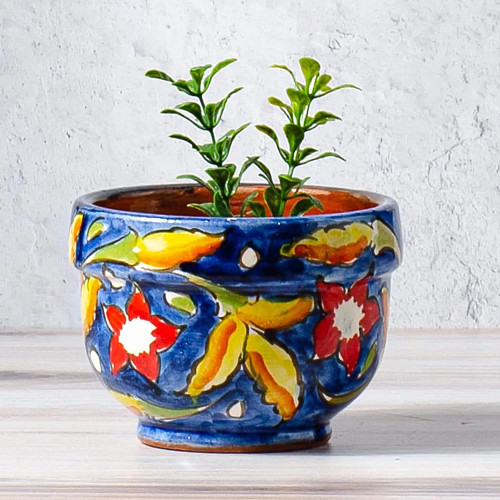 Multicolored Floral Ceramic Garden Planter from Morocco 'Lavish Garden'