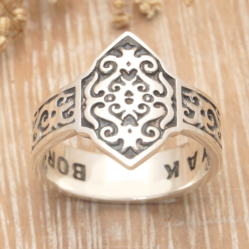 Men's Sterling Silver Cocktail Ring with Traditional Details 'Borneo King'