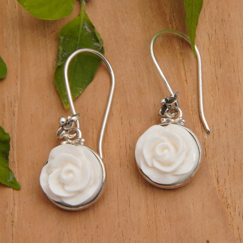 Minimalist Rose-Themed Sterling Silver Dangle Earrings 'Gentle Rose'