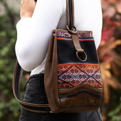 Hand Loomed Wool and Leather Backpack 'Inca Treasure'