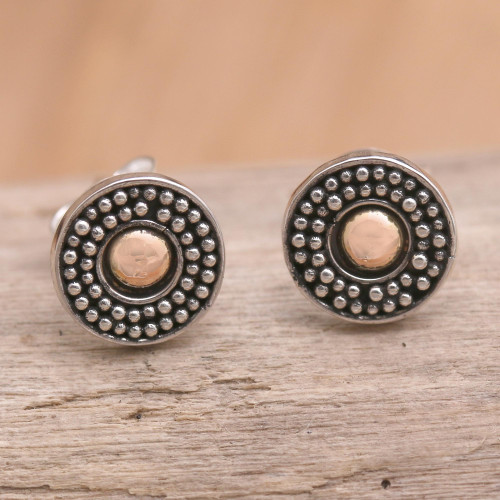 Gold-Accented Sterling Silver Stud Earrings 'Balinese Music'