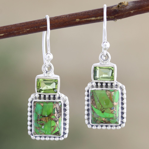 Indian Sterling Silver and Peridot Dangle Earrings 'Blissful Evening in Green'