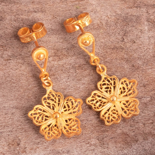 Jara Flower Inspired 24k Gold Plated Filigree Earrings 'Mediterranean Filigree Flower'