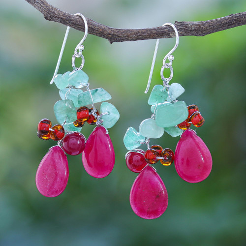 Handmade Quartz and Glass Bead Dangle Earrings 'Summer Festival'