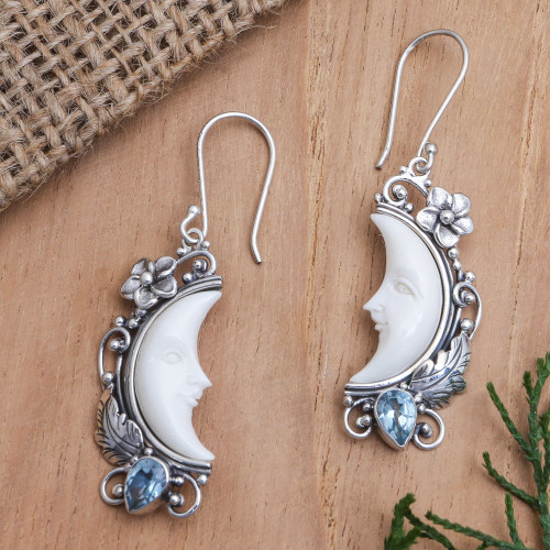 Blue Topaz and Sterling Silver Dangle Earrings 'Tropical Moon'