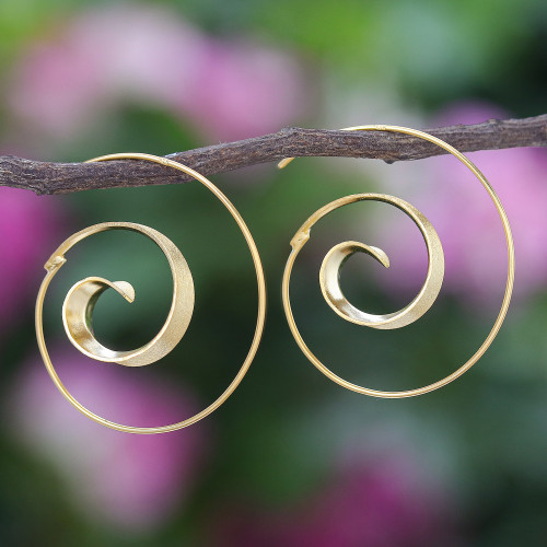 Artisan Crafted Gold-Plated Drop Earrings 'Luxe Spiral'