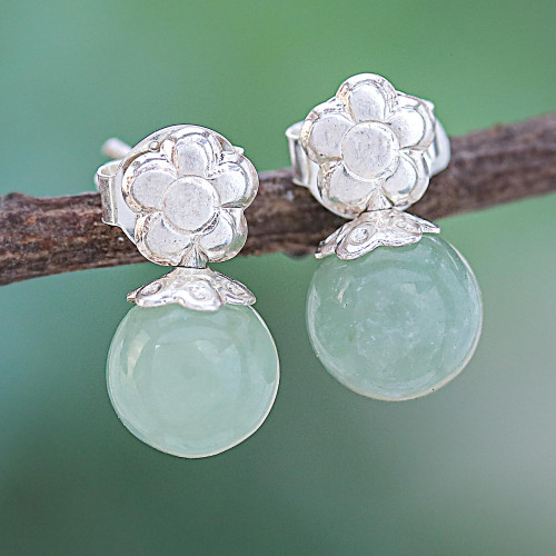 Artisan Crafted Jade and Silver Earrings 'Chiang Rai Charm'