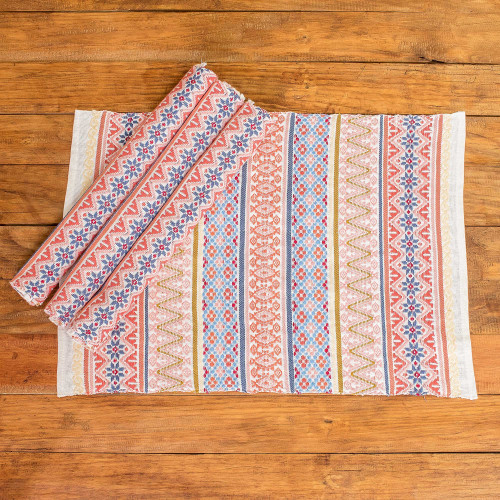 Handwoven Multicolored Placemats Set of 4 'Coral Cascade'