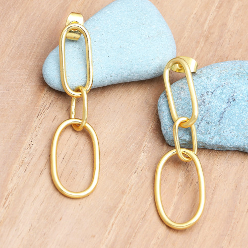 Handmade 18k Gold-plated Dangle Link Earrings from Indonesia 'Link the Chain'