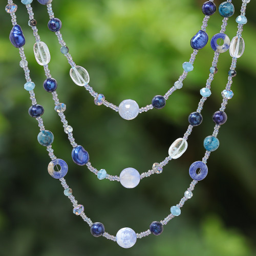 Blue Multi-Gemstone Beaded Strand Necklace from Thailand 'Dreamy Blue'