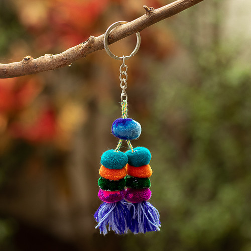 Multicolor Pompom Keychain from Peru 'Colorful Tails'