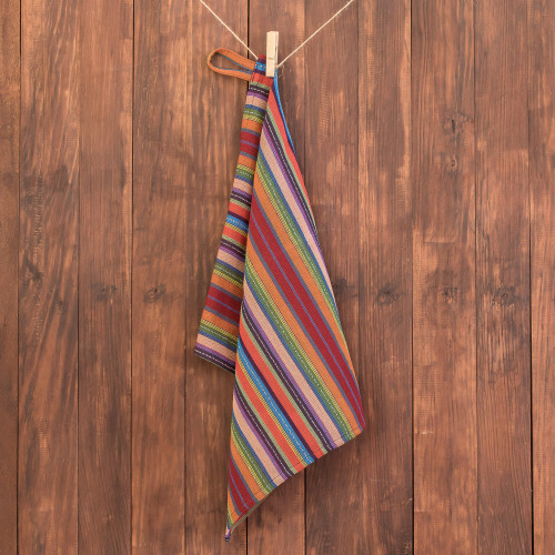 Colorful Striped Cotton Dish Towel Hand-Woven in Guatemala 'Traditional Colors'