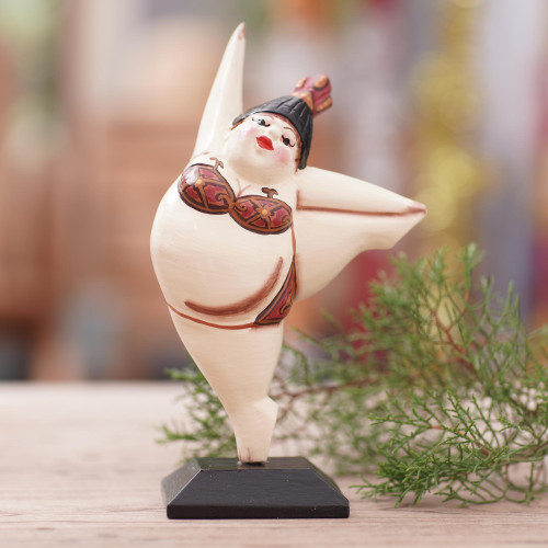 Handcrafted Albesia Wood Statuette of Dancing Woman 'Freedom Dance'