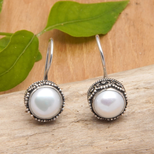 Traditional Round Sterling Silver Drop Earrings with Pearls 'Pearly Winds'