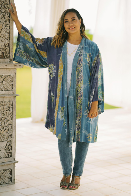 Hand-Stamped Rayon Robe with Chakra Motif 'Ancient Color'