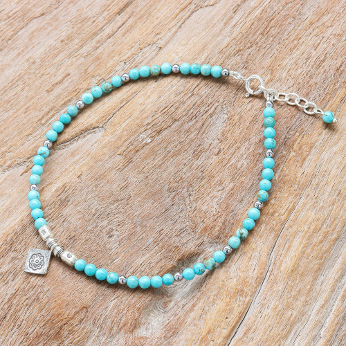 Hill Tribe Karen Silver and Hematite Charm Anklet 'Silver Ocean'