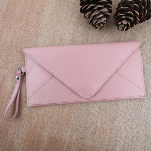 Hand Crafted Pink Leather Wristlet 'Cotton Candy in Pink'