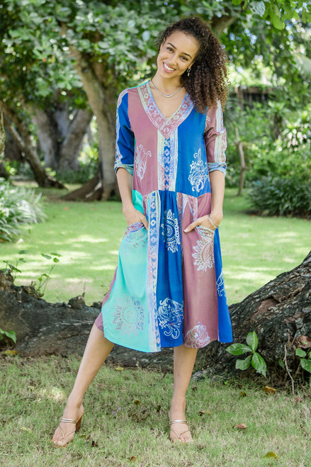 Multicolored Batik Dress from Bali 'Pandawa Sunset'