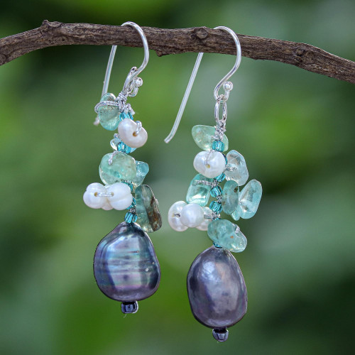 Quartz and Cultured Pearl Cluster Earrings 'Arctic Pearl'